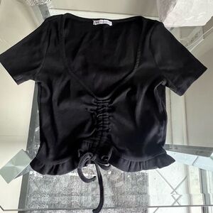 NWOT Zara Black Front Ruched Cropped Top
